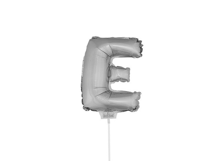 ballon lettre e en aluminium avec bâton 41cm argent