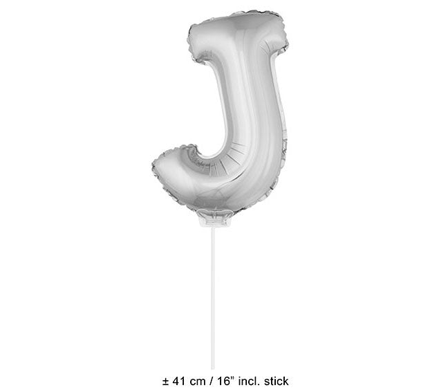 ballon lettre j en aluminium avec bâton 41cm argent