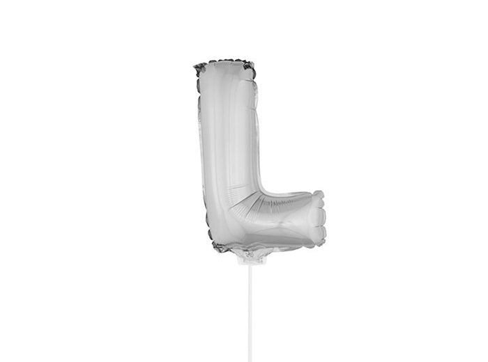 ballon lettre l en aluminium avec bâton 41cm argent