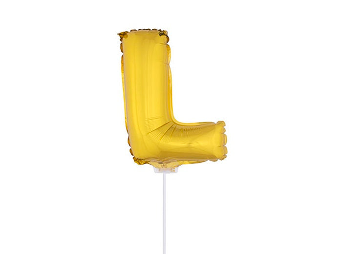 ballon lettre l en aluminium avec bâton 41cm or