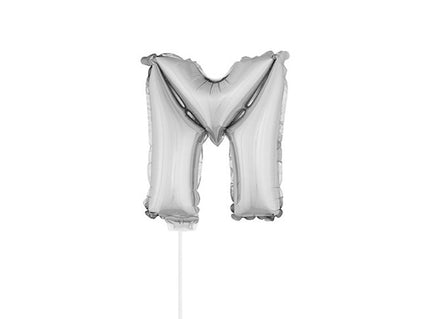 ballon lettre m en aluminium avec bâton 41cm argent