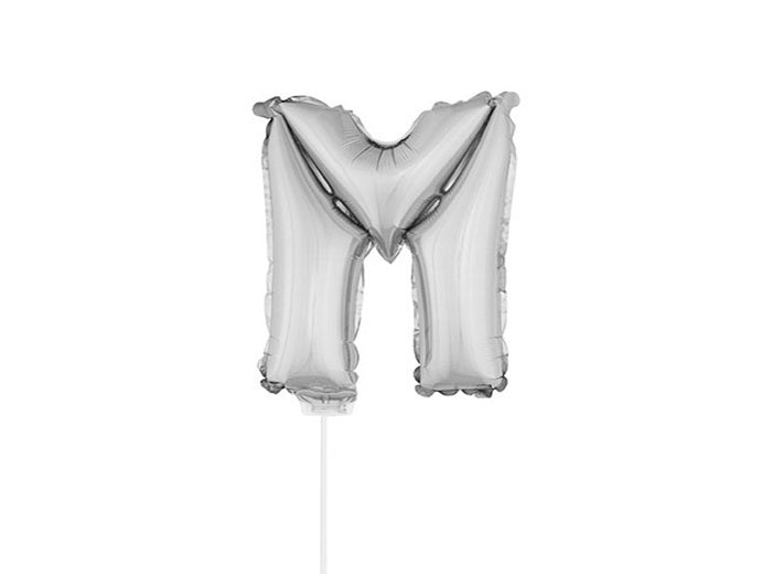 ballon lettre m en aluminium avec bâton 41cm argent