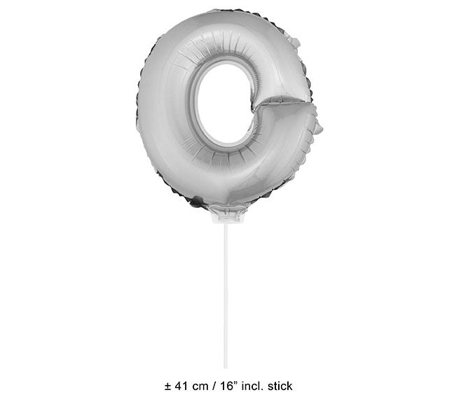 ballon lettre o en aluminium avec bâton 41cm argent