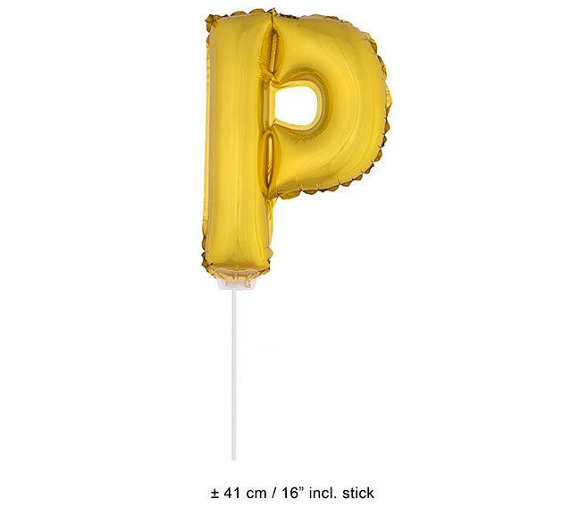 ballon lettre p en aluminium avec bâton 41cm or