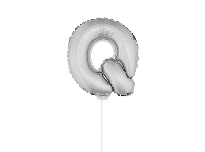 ballon lettre q en aluminium avec bâton 41cm argent