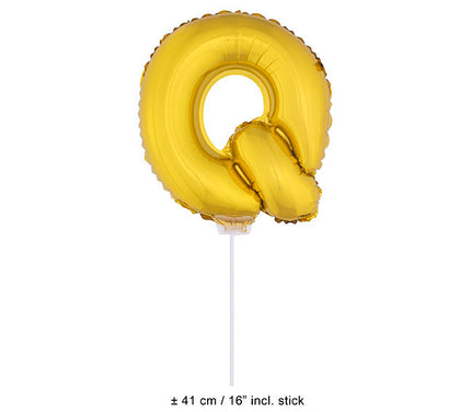 ballon lettre q en aluminium avec bâton 41cm or