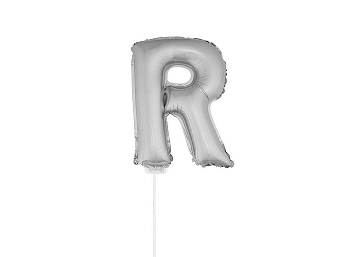 ballon lettre r en aluminium avec bâton 41cm argent