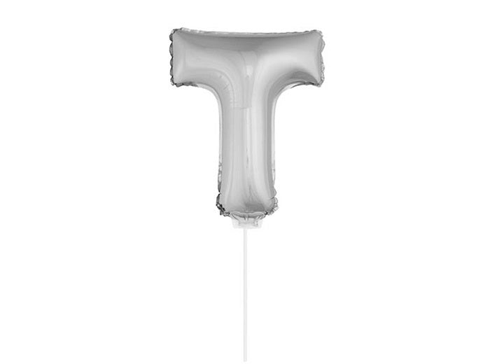 ballon lettre t en aluminium avec bâton 41cm argent