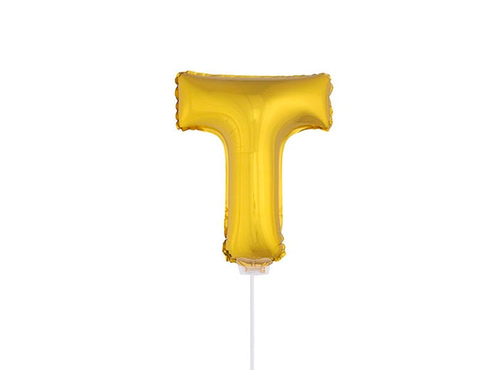 ballon lettre t en aluminium avec bâton 41cm or