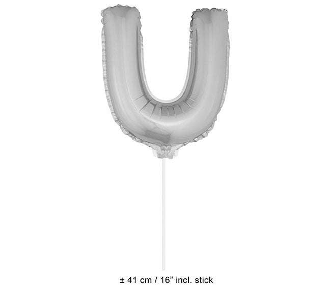 ballon lettre u en aluminium avec bâton 41cm argent