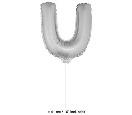 ballon lettre u en aluminium avec bâton 41cm argent