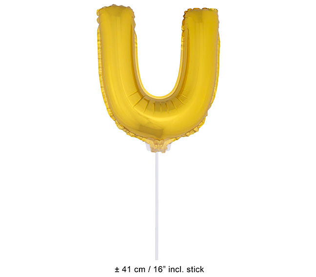 ballon lettre u en aluminium avec bâton 41cm or