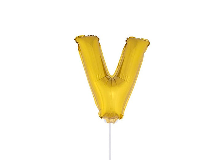 ballon lettre v en aluminium avec bâton 41cm or