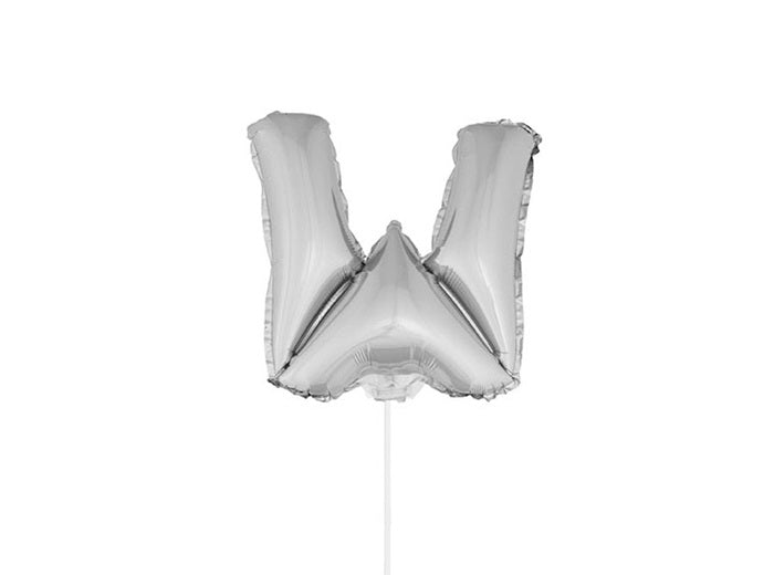 ballon lettre w en aluminium avec bâton 41cm argent