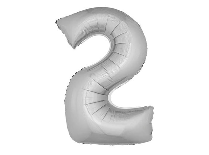 ballon chiffre 2 en aluminium argent 1m