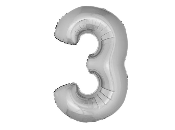 ballon chiffre 3 en aluminium argent 1m