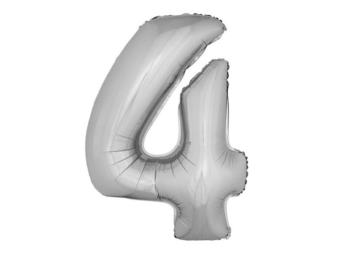 ballon chiffre 4 en aluminium argent 1m