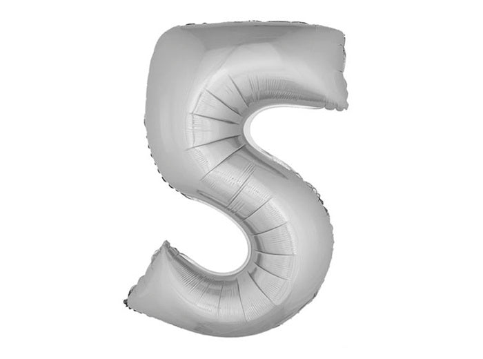 ballon chiffre 5 en aluminium argent 1m
