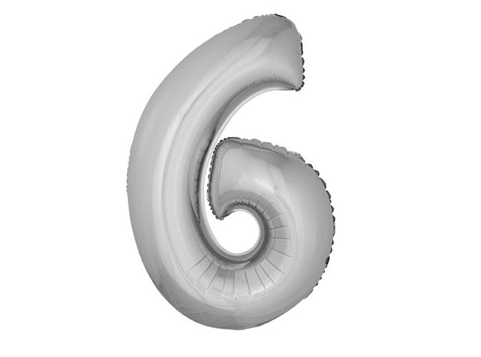 ballon chiffre 6 en aluminium argent 1m