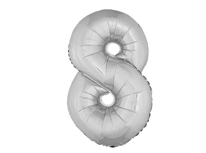 ballon chiffre 8 en aluminium argent 1m