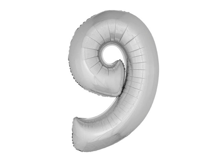 ballon chiffre 9 en aluminium argent 1m