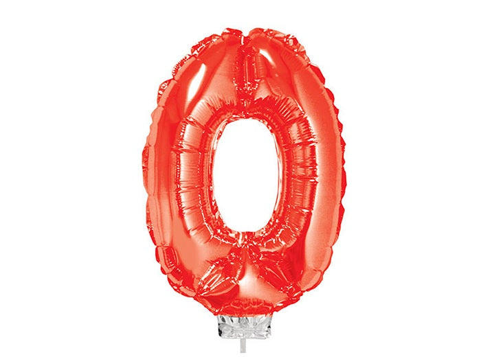 ballon chiffre 0 en aluminium avec bâton rouge 40cm