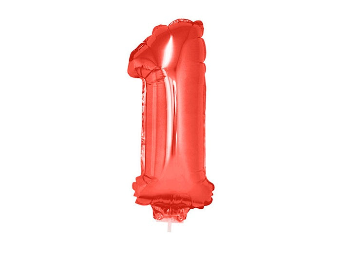 ballon chiffre 1 en aluminium avec bâton rouge 40cm