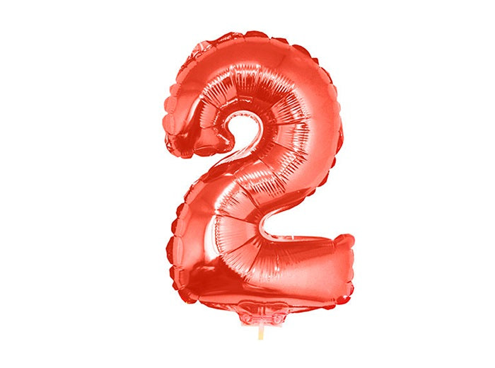ballon chiffre 2 en aluminium avec bâton rouge 40cm