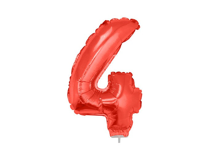 ballon chiffre 4 en aluminium avec bâton rouge 40cm