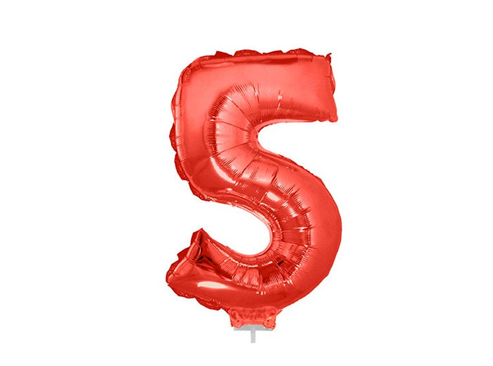 ballon chiffre 5 en aluminium avec bâton rouge 40cm