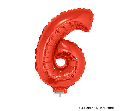 ballon chiffre 6 en aluminium avec bâton rouge 40cm