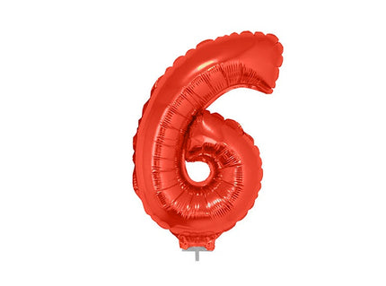ballon chiffre 6 en aluminium avec bâton rouge 40cm