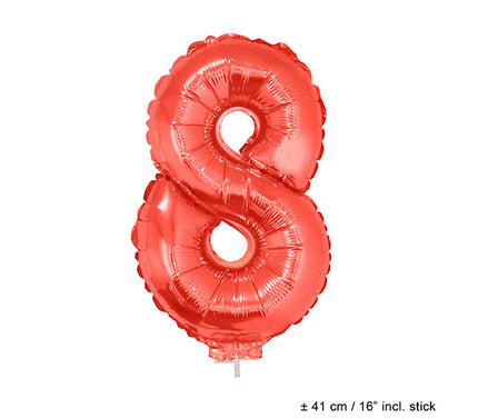 ballon chiffre 8 en aluminium avec bâton rouge 40cm