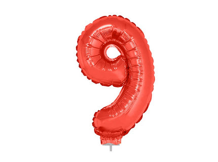 ballon chiffre 9 en aluminium avec bâton rouge 40cm