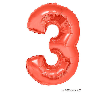 ballon chiffre 3 en aluminium rouge 1m