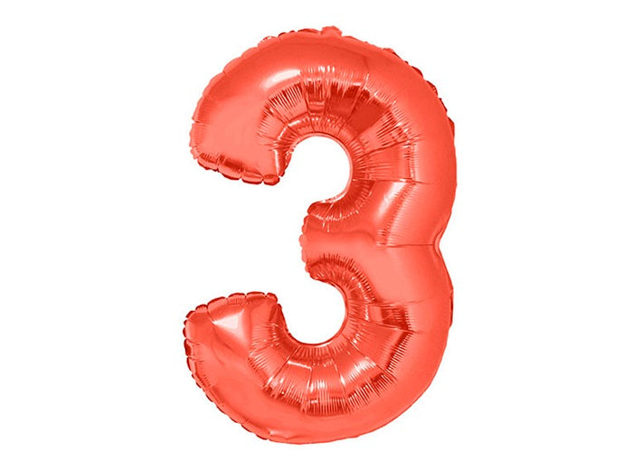 ballon chiffre 3 en aluminium rouge 1m