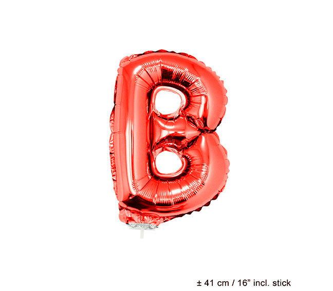 ballon lettre b en aluminium avec bâton 41cm rouge