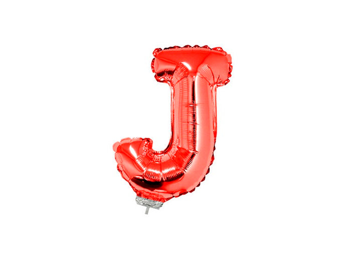 ballon lettre j en aluminium avec bâton 41cm rouge