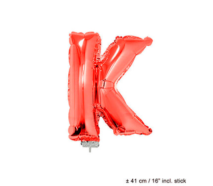 ballon lettre k en aluminium avec bâton 41cm rouge