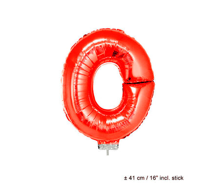 ballon lettre o en aluminium avec bâton 41cm rouge