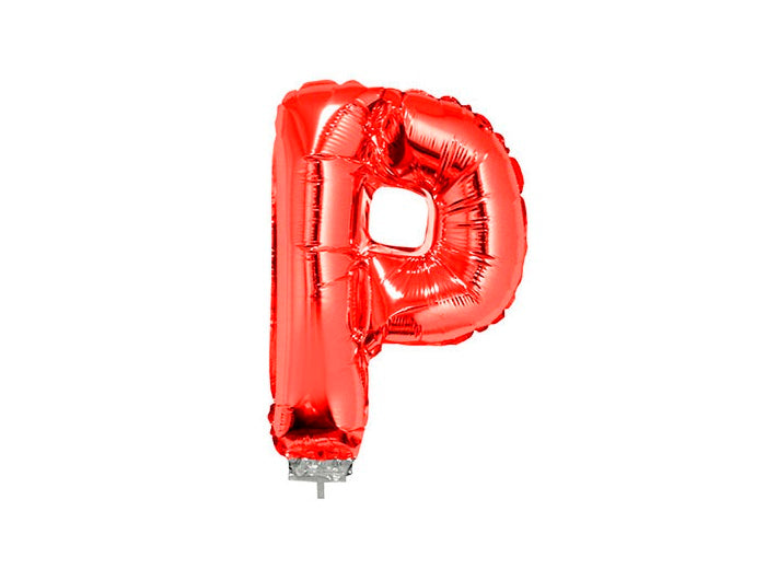 ballon lettre p en aluminium avec bâton 41cm rouge