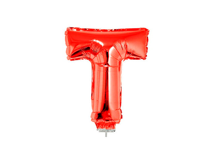 ballon lettre t en aluminium avec bâton 41cm rouge