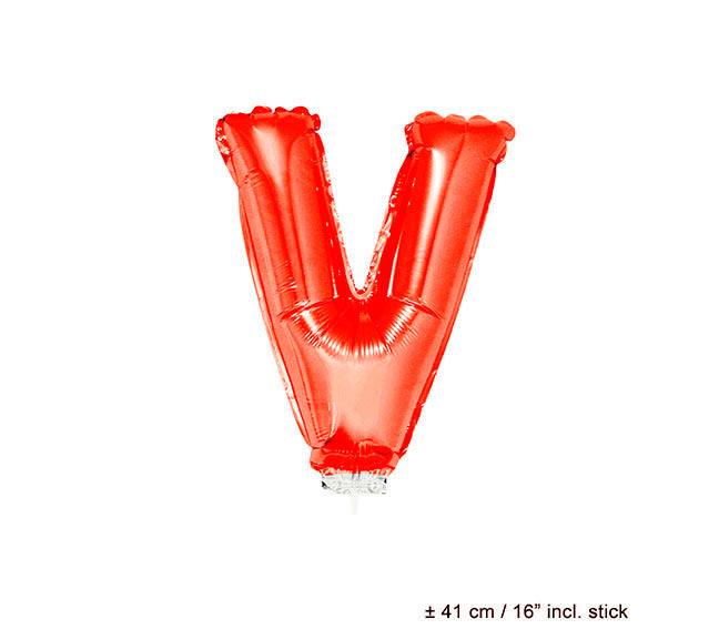 ballon lettre v en aluminium avec bâton 41cm rouge