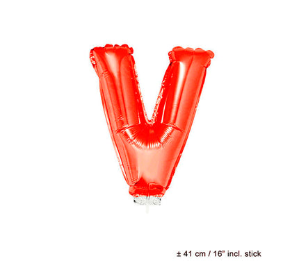 ballon lettre v en aluminium avec bâton 41cm rouge