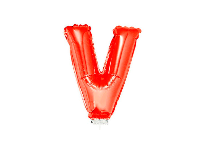 ballon lettre v en aluminium avec bâton 41cm rouge