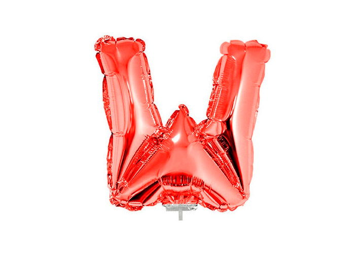 ballon lettre w en aluminium avec bâton 41cm rouge