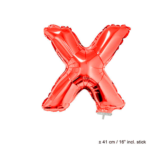 ballon lettre x en aluminium avec bâton 41cm rouge