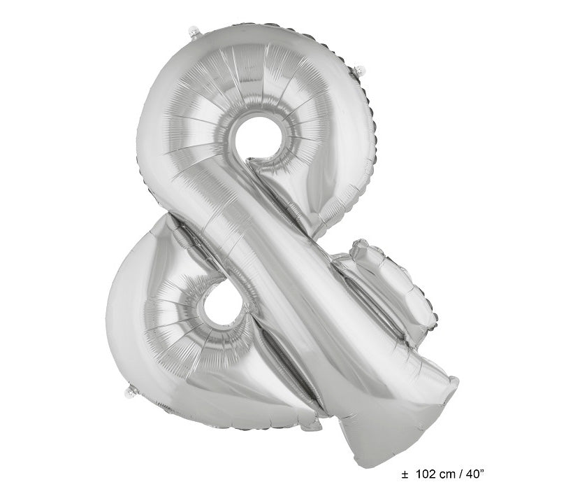 ballon symbole & en aluminium 1m argent