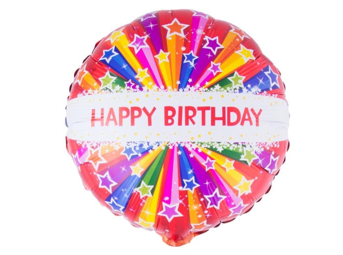 ballon aluminium rond happy birthday multicolore 52x46cm