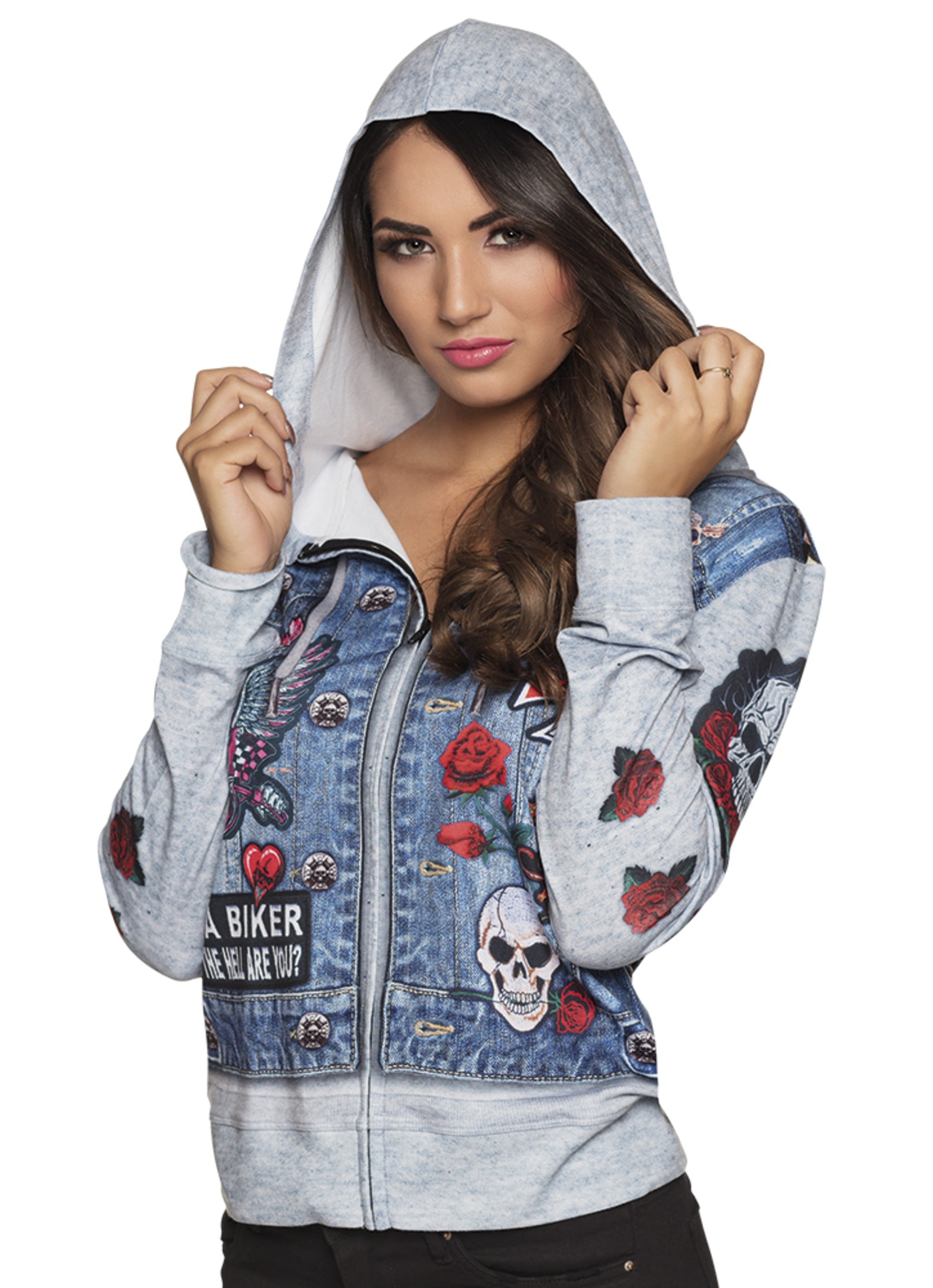 Veste motard bleu femme